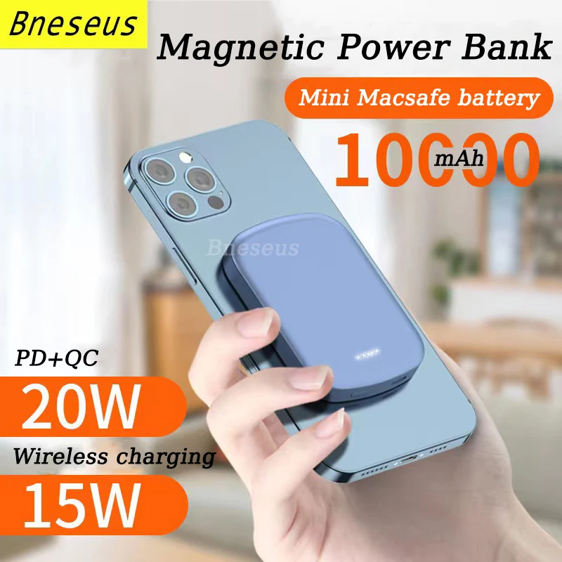 Mini 10000mAh Magnetic Power Bank Wireless External Auxiliary Battery For iPhone 12 13 14 Macsafe Charger Portable Powerbank