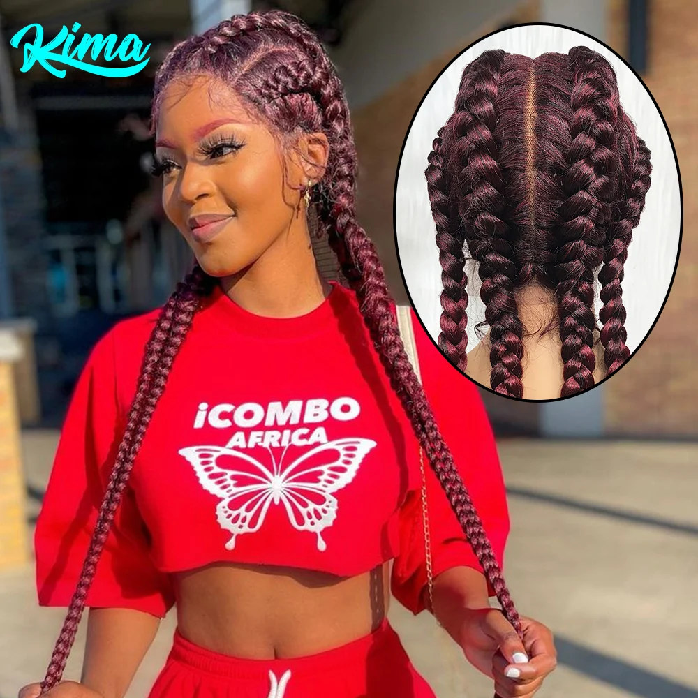 Synthetic Lace Wig Braided Wigs Natural Dark 37 Inches Black Burgundy Wig For Black Women American African Wig Wholesale Cheap