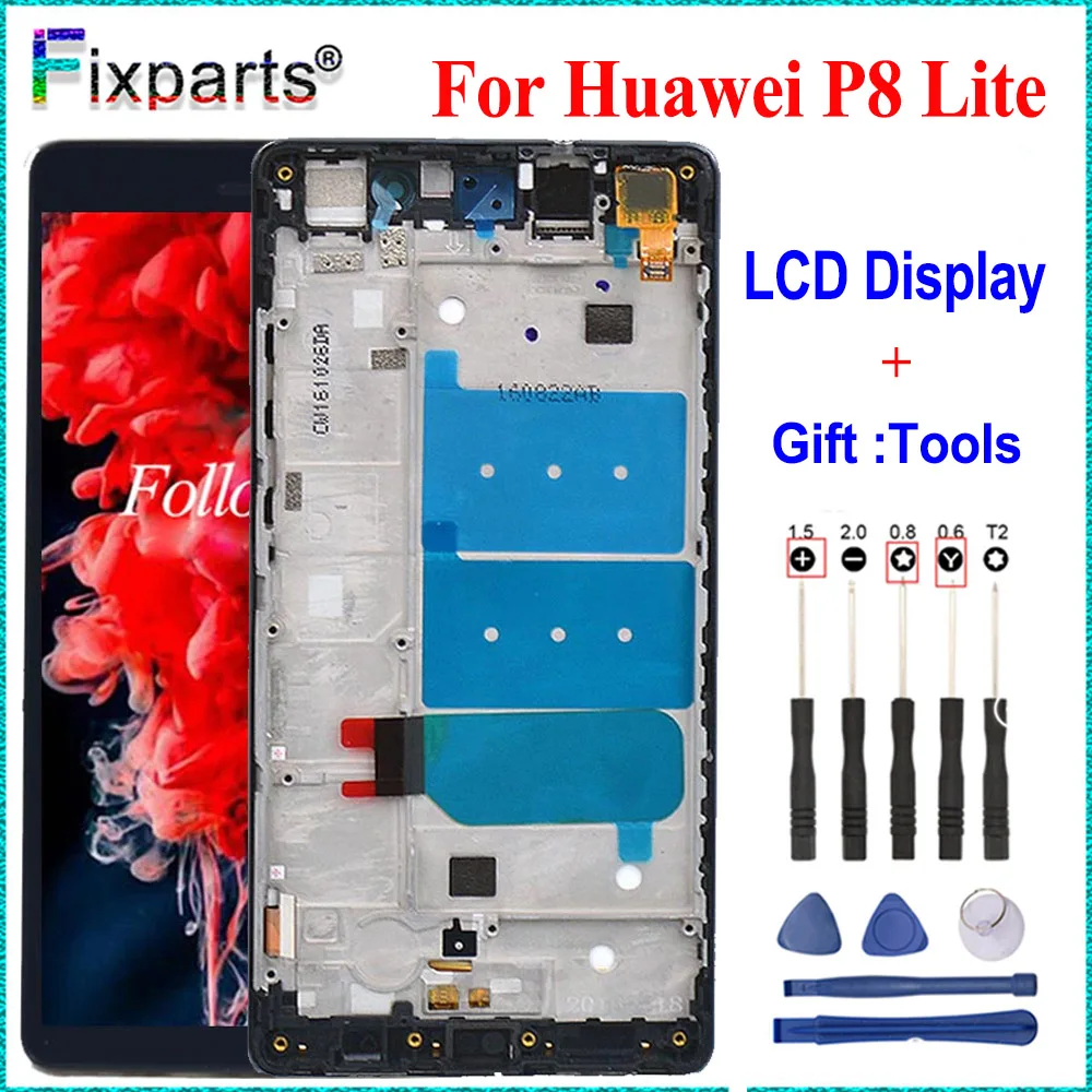 

ЖК-дисплей для Huawei P8 Lite с сенсорным экраном и дигитайзером в сборе с рамкой для замены ALE-L04 5,0 "для Huawei P8 Lite LCD