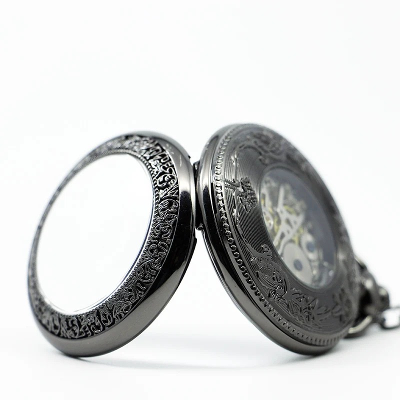 Unique Clear Glass Cover Mens Watch White Dial Roman Numerals Necklace Pendant Gift Mechanical Pocket Watch For Men Women