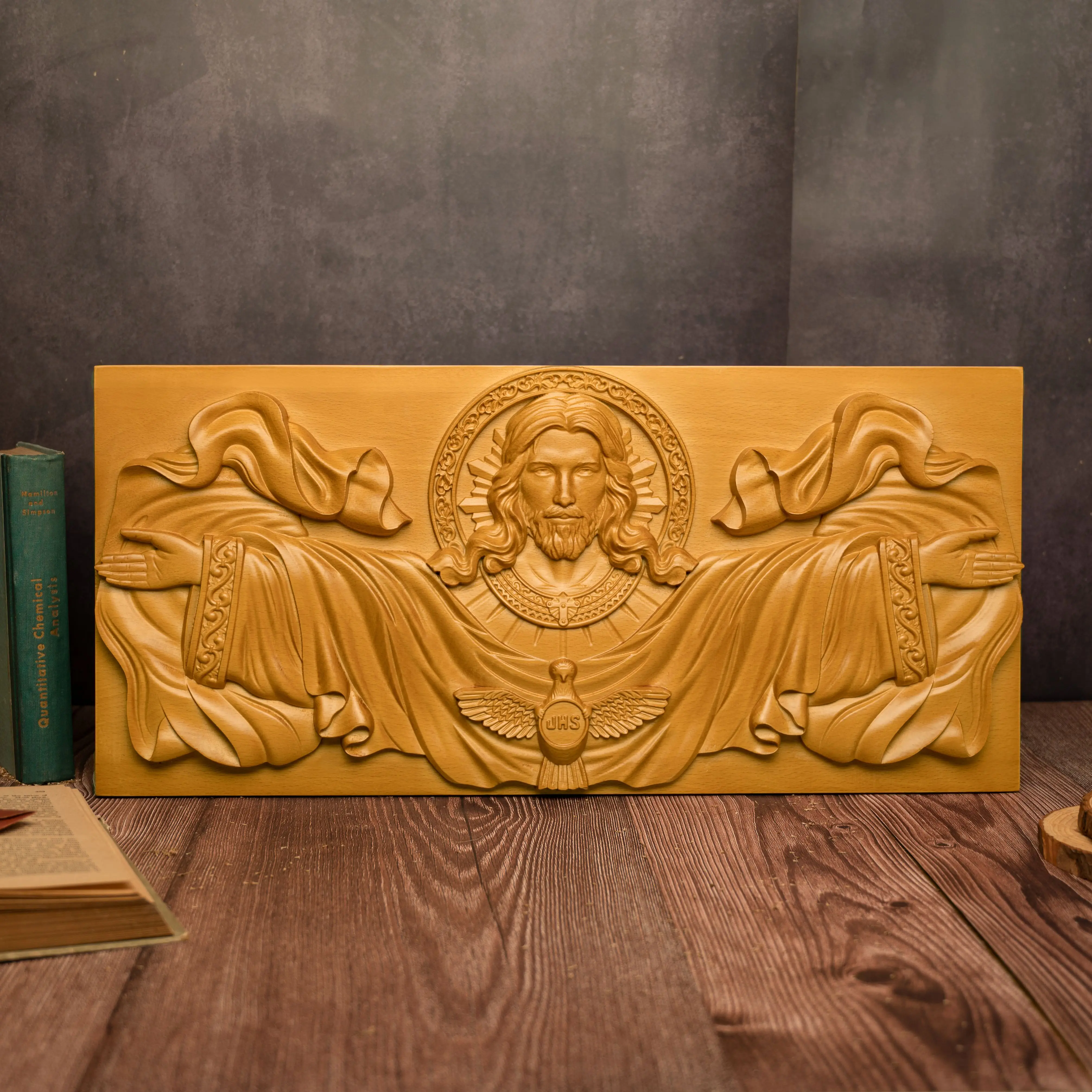 

Catholic Saints Church cross-wall decoration Sacred Heart Jesus wood carving plaque human savior Christ baptistery statue