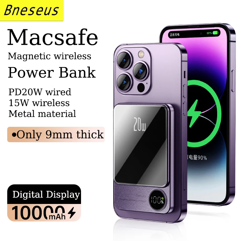 

10000mAh Wireless Magnetic Power Bank External Auxiliary Battery Pack Macsafe Powerbank For iPhone 12 13 14 Apple Fast Charging