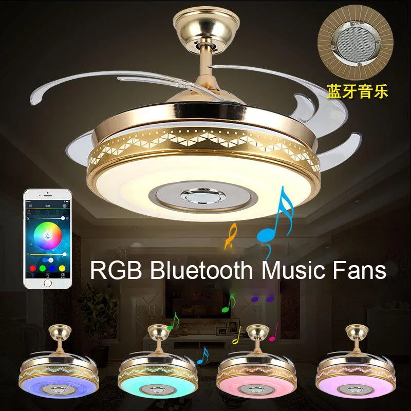 Music Bluetooth Ceiling Fans With Light Remote Control APP R