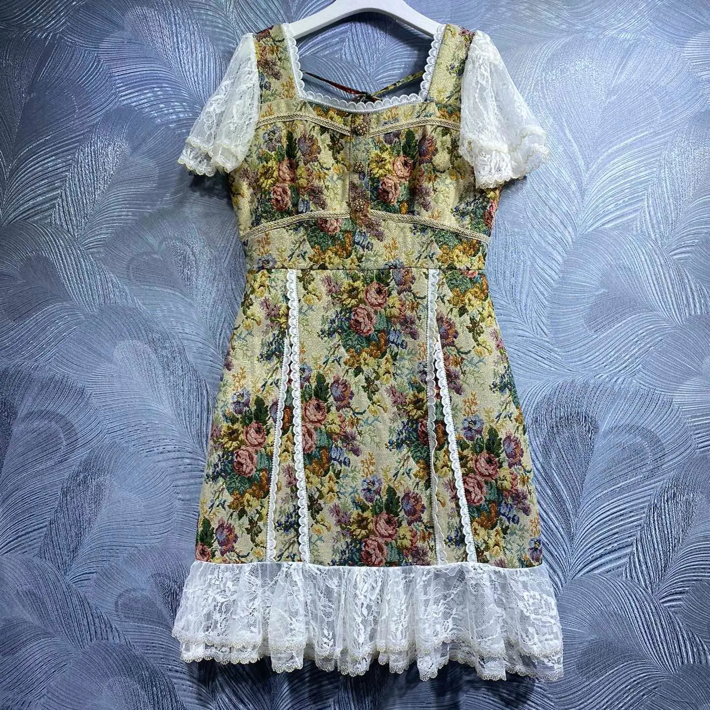 

2022 Spring Summer Casual Women Lace Dress High Quarity Elegant Square Collar Lady Vestido Party S-XL Cotton Dresses