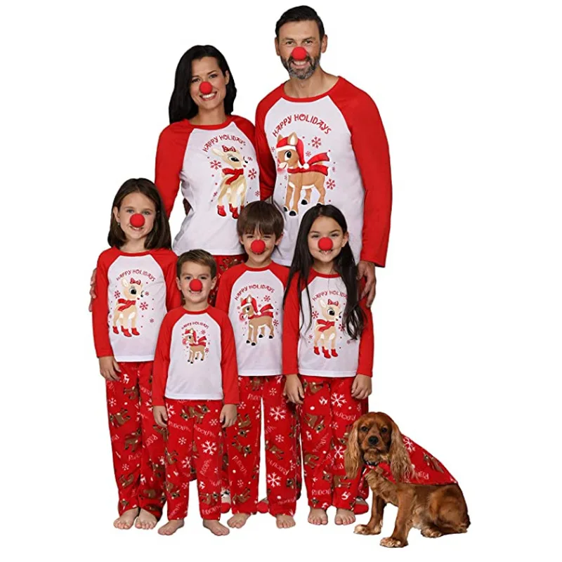 

2023 Family Christmas Pajamas Set Fashion Deer Print Father Mother Kids Xmas Family Matching Clothes Outfits Family Sleepwear