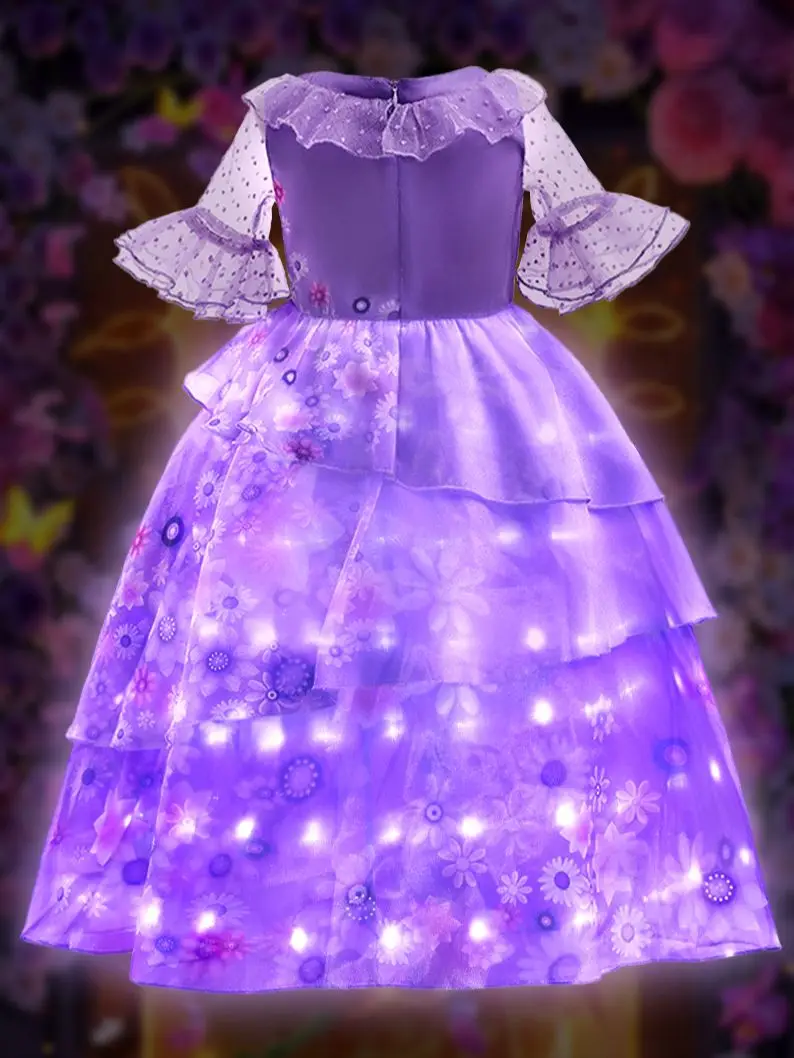 Uporpor Light Up Encanto Costume Princess Dress Suit Glamour Girl Cosplay Mirabell Princess Carnival Halloween Birthday Party