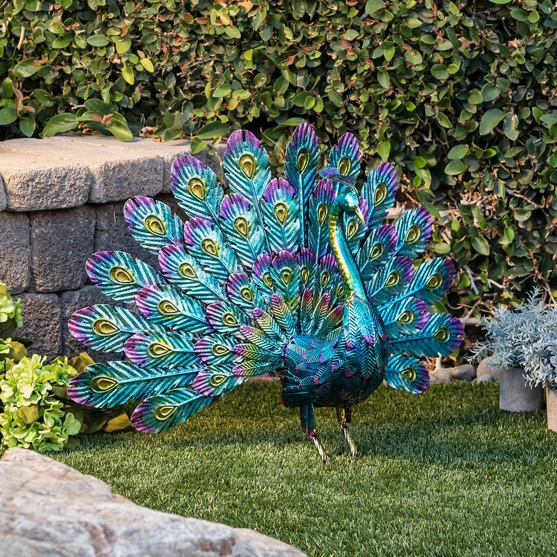 22 Inches Self-Standing Peacock Garden Statue, Outdoor Yard Art Decor (US Stock)
