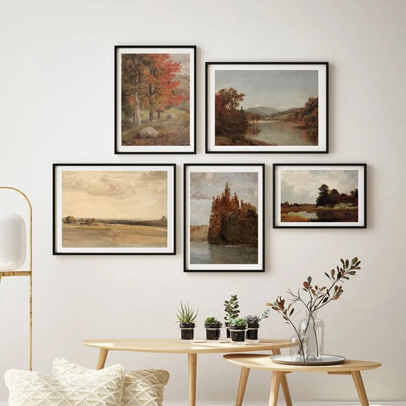 Осенняя картина маслом на холсте "Ландшафт с осенним деревом" плакат Природные пейзажи осени настенное искусство Печать фермерские картинки Декор гостиной.