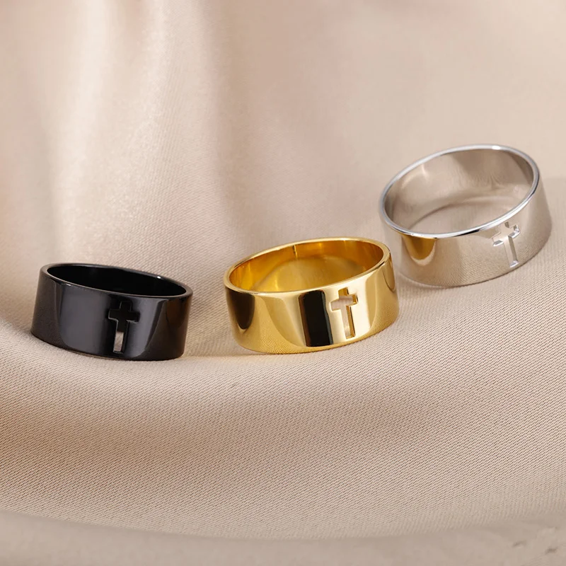 

Hollow Cross Rings For Women Stainless Steel Plated Religion Cross Finger Ring Fashion Party 2022 Jewelry Gift Bijoux Femme