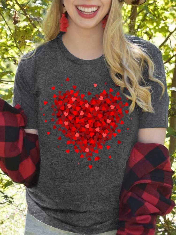 

3D Print Red Hearts T-shirts Cute Heart Valentines Day Graphic T-Shirt Tee Vintage Women Girls Dating Tops Short Sleeve 2023 New