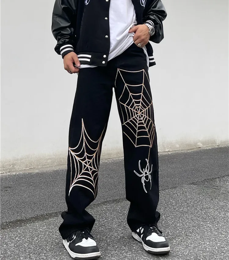Spider Oversize Jeans Baggy Pants Men Youth Embroidery Woman Trousers 2022 Trends Clothes Men's Korean Clothing Trendyol Casual