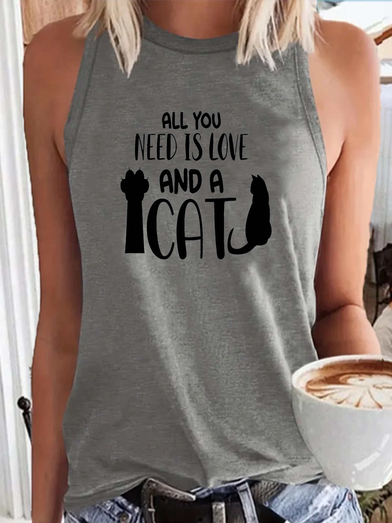 Женская спортивная майка All You Ennd с надписью Love And a Cat свободная повседневная без