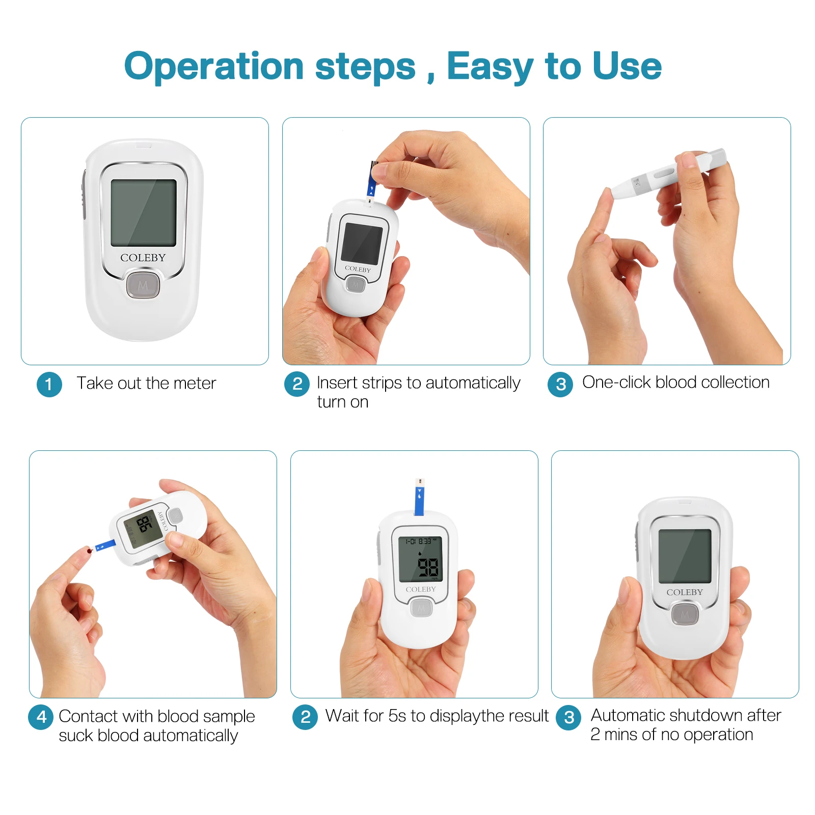 COLEBY квадратный глюкометр с ЖК-дисплеем высокоточный портативный |