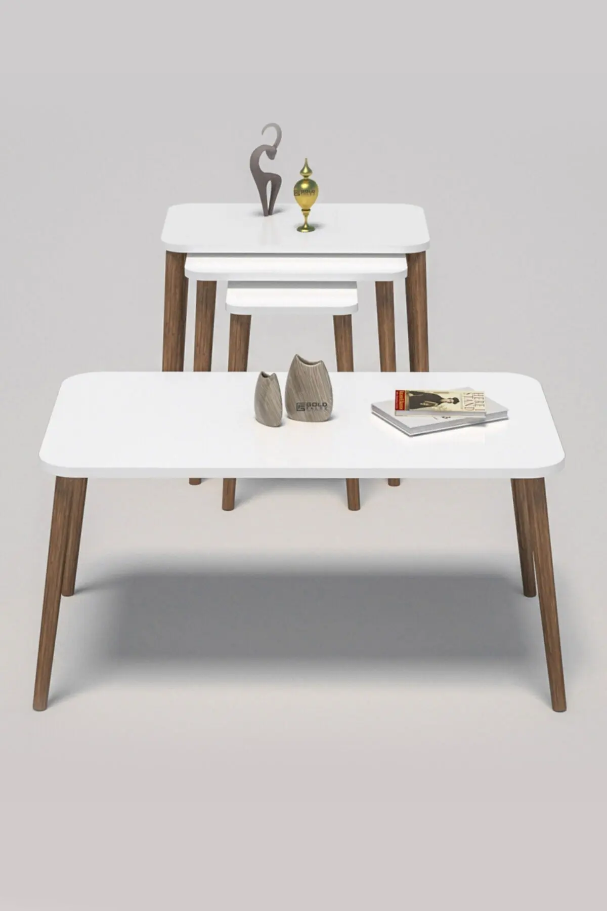 

Modern Nest Table And Center Table Rectangle Set White 4 Pcs Scandinavian Wooden Leg De Monte Tea Coffee Serving Table Living