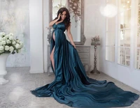 dark green maternity dress for photography long train v neck maternity robe photo shoot backless dresses women prop gown
