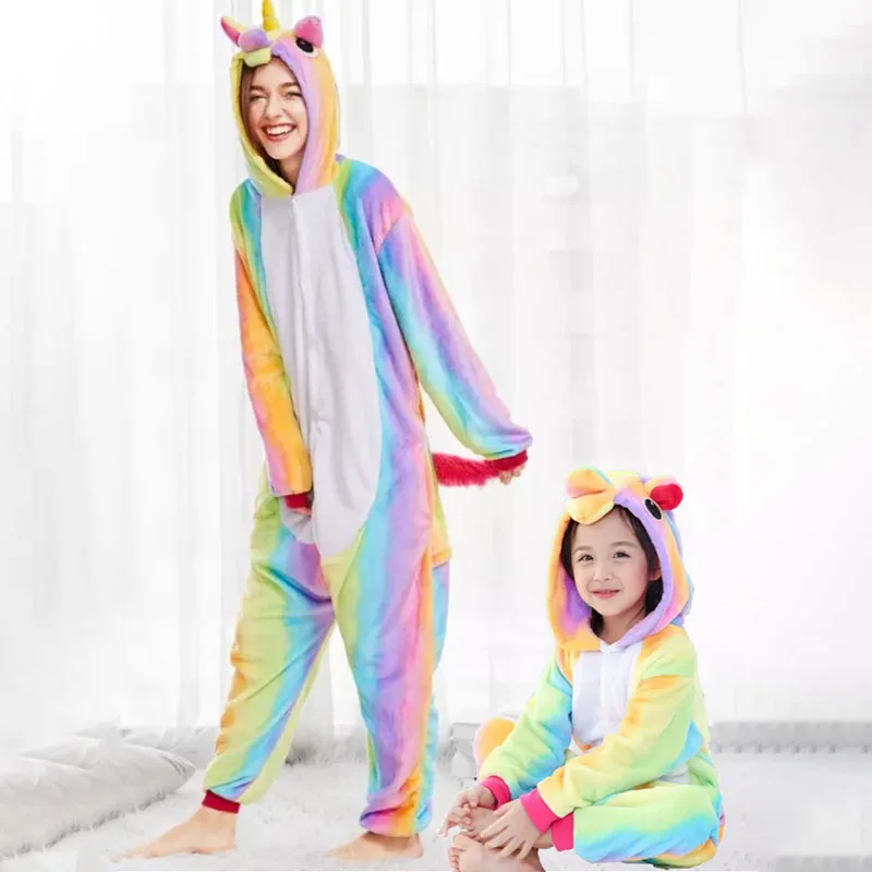Family Kigurumi Pajamas Rainbow Unicorn Animal Onesie Cosplay Costume Pajamas For Kids and Adults