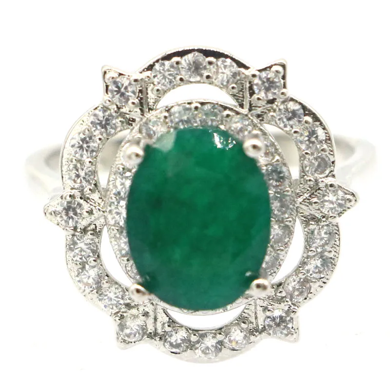 

17x16mm Dazzling 3.5g Real Green Emerald White CZ Women Daily Wear Silver Rings Wholesale Drop Shipping