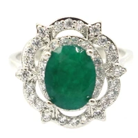 17x16mm dazzling 3 5g real green emerald white cz women daily wear silver rings wholesale drop shipping
