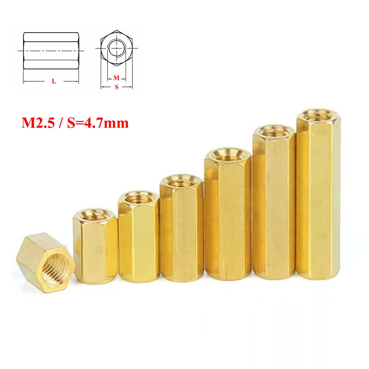 

10pcs M2.5 / S=4.7mm Brass Hex Standoff Pillars Hexagon Female Threaded Studs Sleeving PCB Motherboard Spacer Nuts Hollow Column