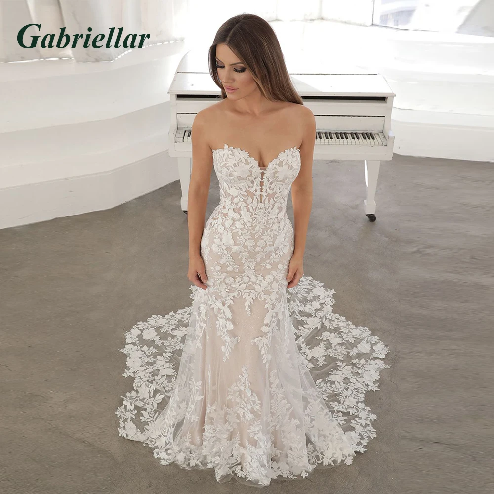 

Gabriellar Luxury Sweetheart Backless Wedding Dresses 2023 Lace Appliques Sleeveless Mopping Gown Vestido De Novia Customized