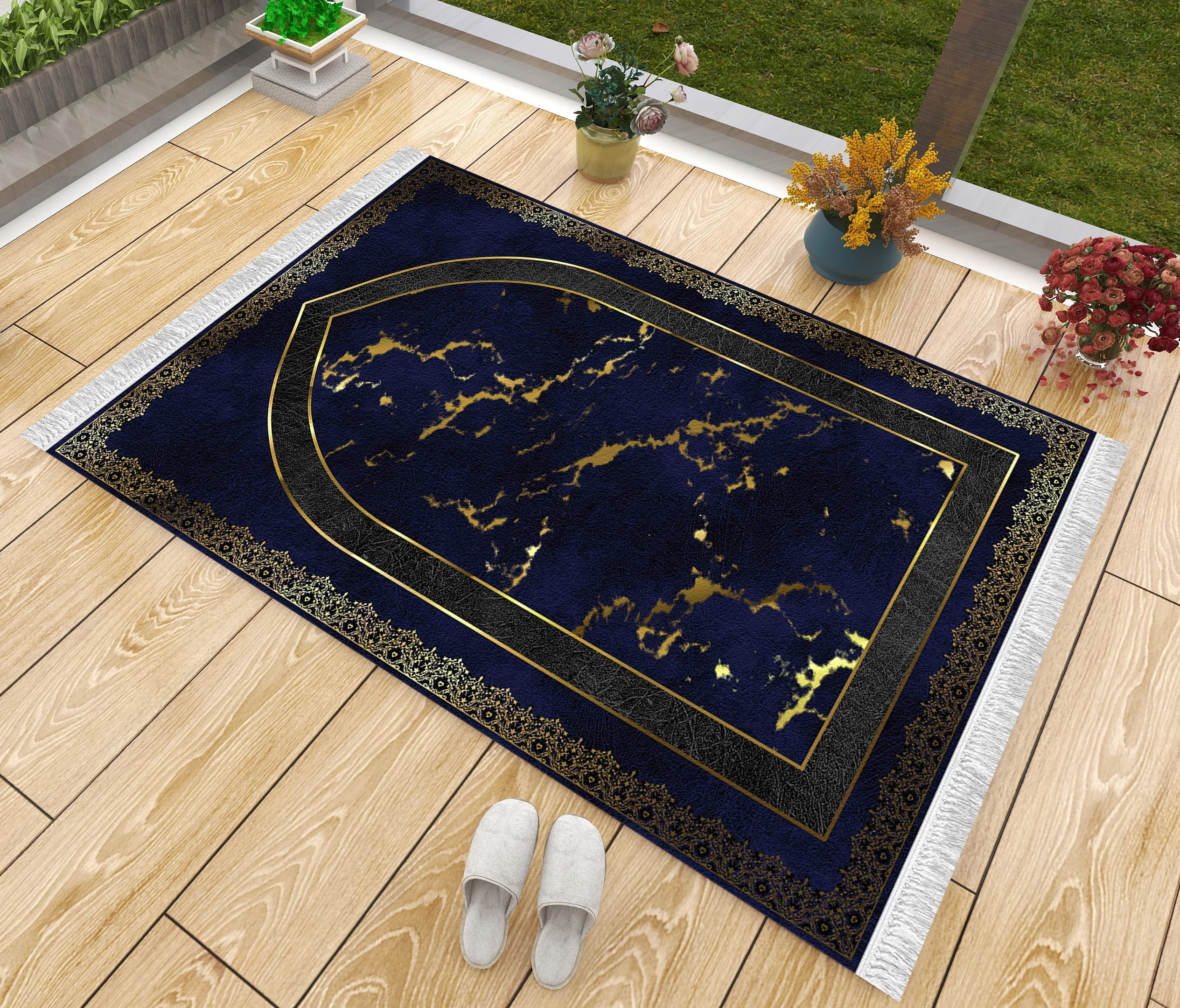 

Luxury Thick Prayer Rug Dark Blue Gold Marble Modern Muslim Eid Ramadan Soft Islamic Gift Janamaz Sejadah Mats Praying Carpet