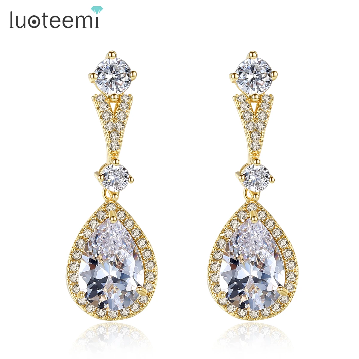

LUOTEEMI Romantic Bridal Wedding Accessories Jewelry for Women Exquisite Cubic Zircon Dangle Drop Earrings Elegant Girl Gifts