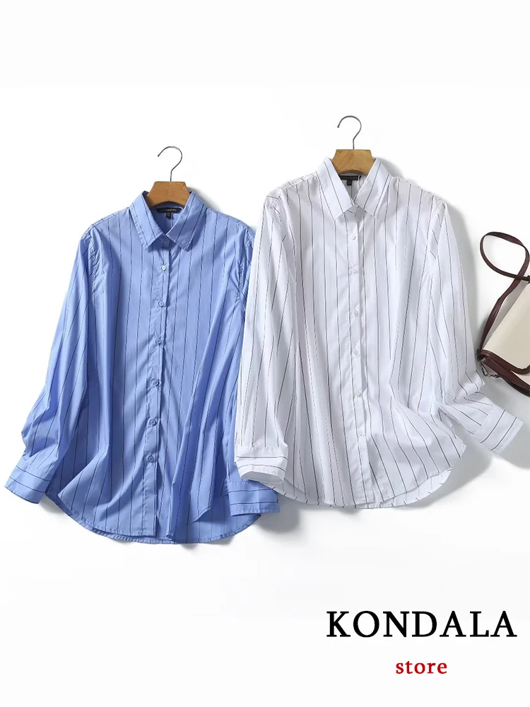 KONDALA НОВЫЕ шикарные повседневные полосатые женские рубашки Мода 2023 осень