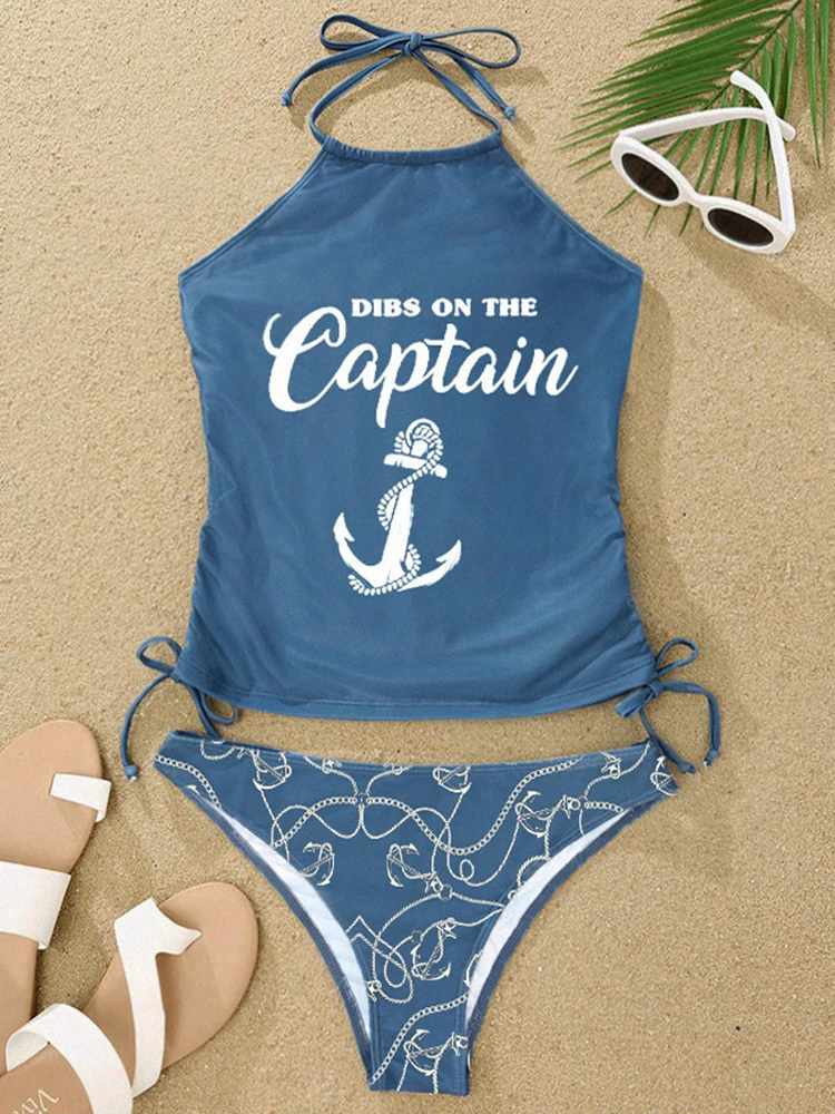 

Women Two Piece Tankini Swimsuit for Women Halter Neck Drawstring Side Tankini Set Dibs On The Captain Anchor Bathing Suit Beach