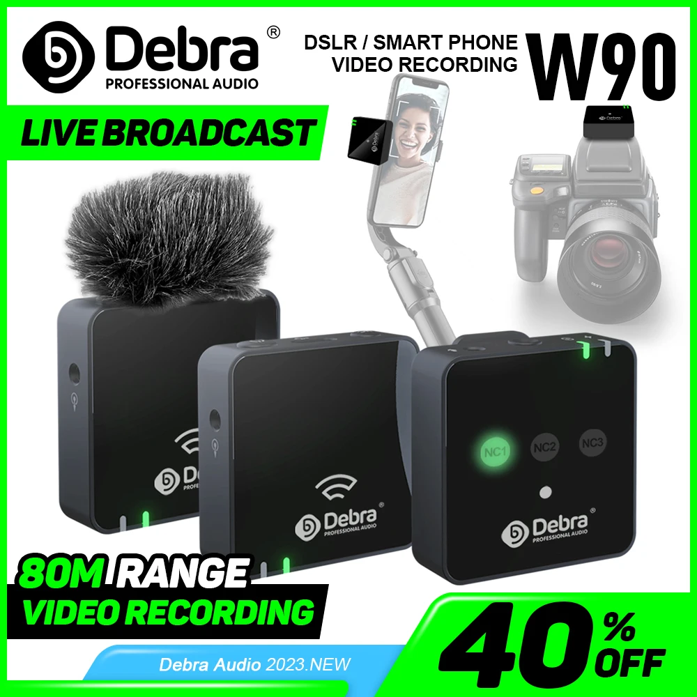 Беспроводной записывающий микрофон Debra W90 2 4 ГГц Диапазон 80 м 3-уровневое