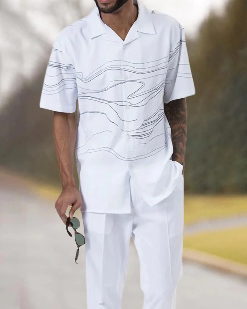 

2022 Men's Set Street Clothing Short Sleeve Wariers Printing+Pants Casual Men's Stroke Printing Fashion Casual Set