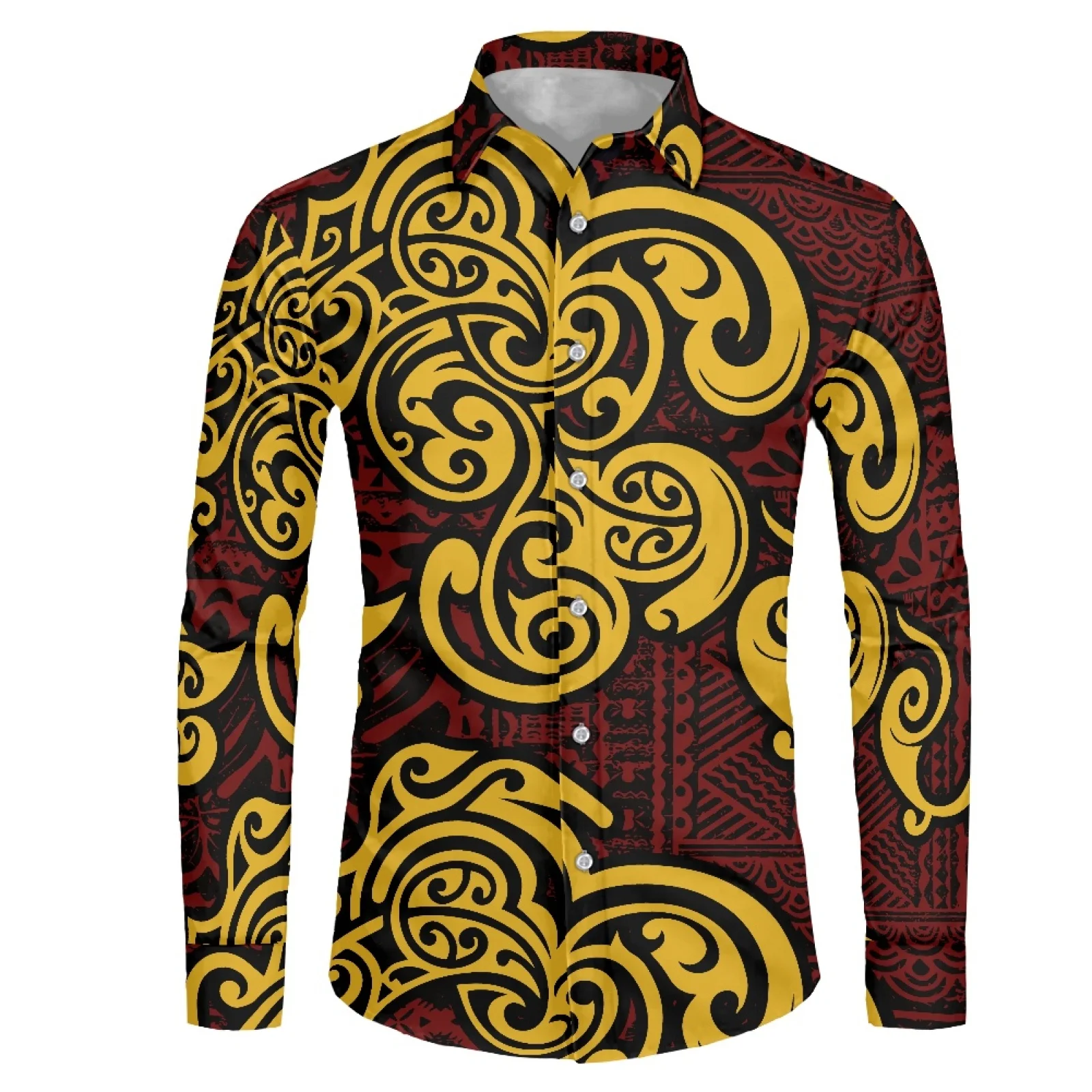 

Polynesian Tribal Fijian ​​​​​​​​​​Totem Tattoo Prints Men Dress Shirt Long Sleeve Slim Fit Designer High Quality Male Clothing