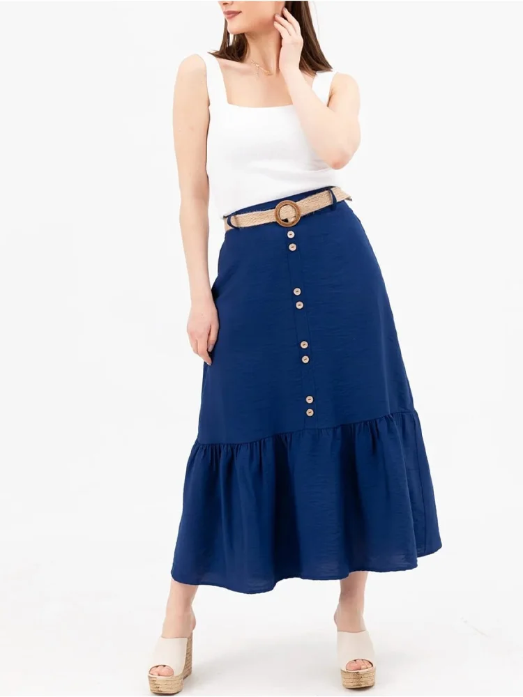 

Women's New Season Front Button Detail Viscose Fabric Lined Beli Kemerli Stylish and Convenient Elegant Skirt