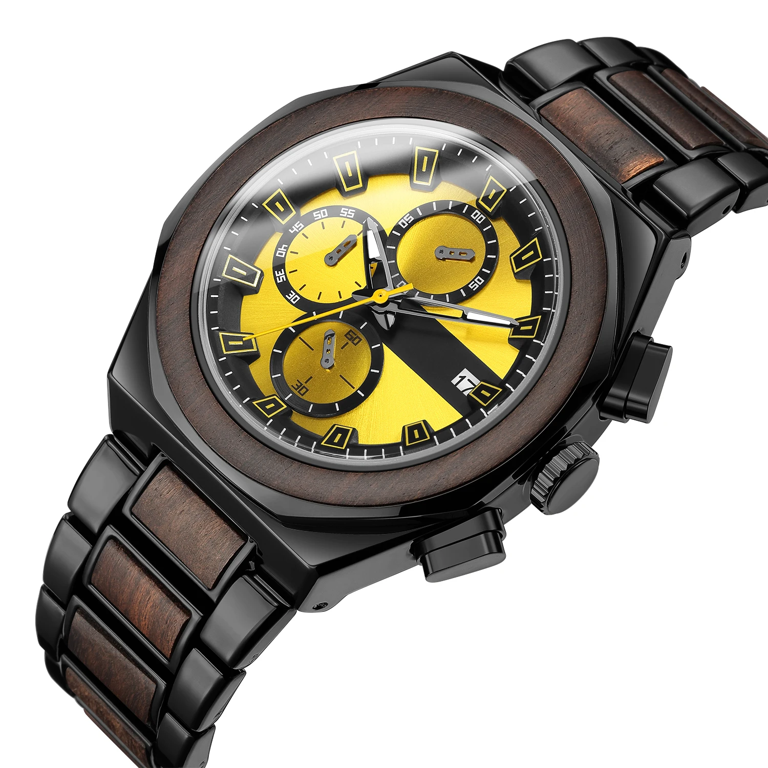 Kunhuang Wood Watch Man Multi-Functional Waterproof Timepiece Chronograph Pure Wood Watch Military Sport Quartz Wristwatch