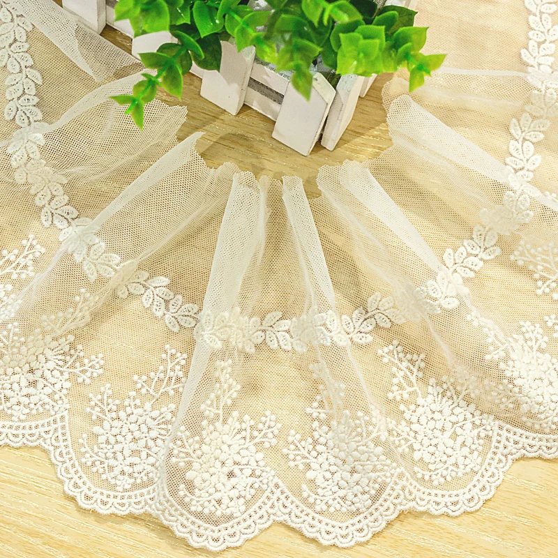 

5 Yards Delicate Cotton Leaf Trim Embroidery flowers Wave Pattern Wedding Applique DIY Accessories Handmade Clothes Garments