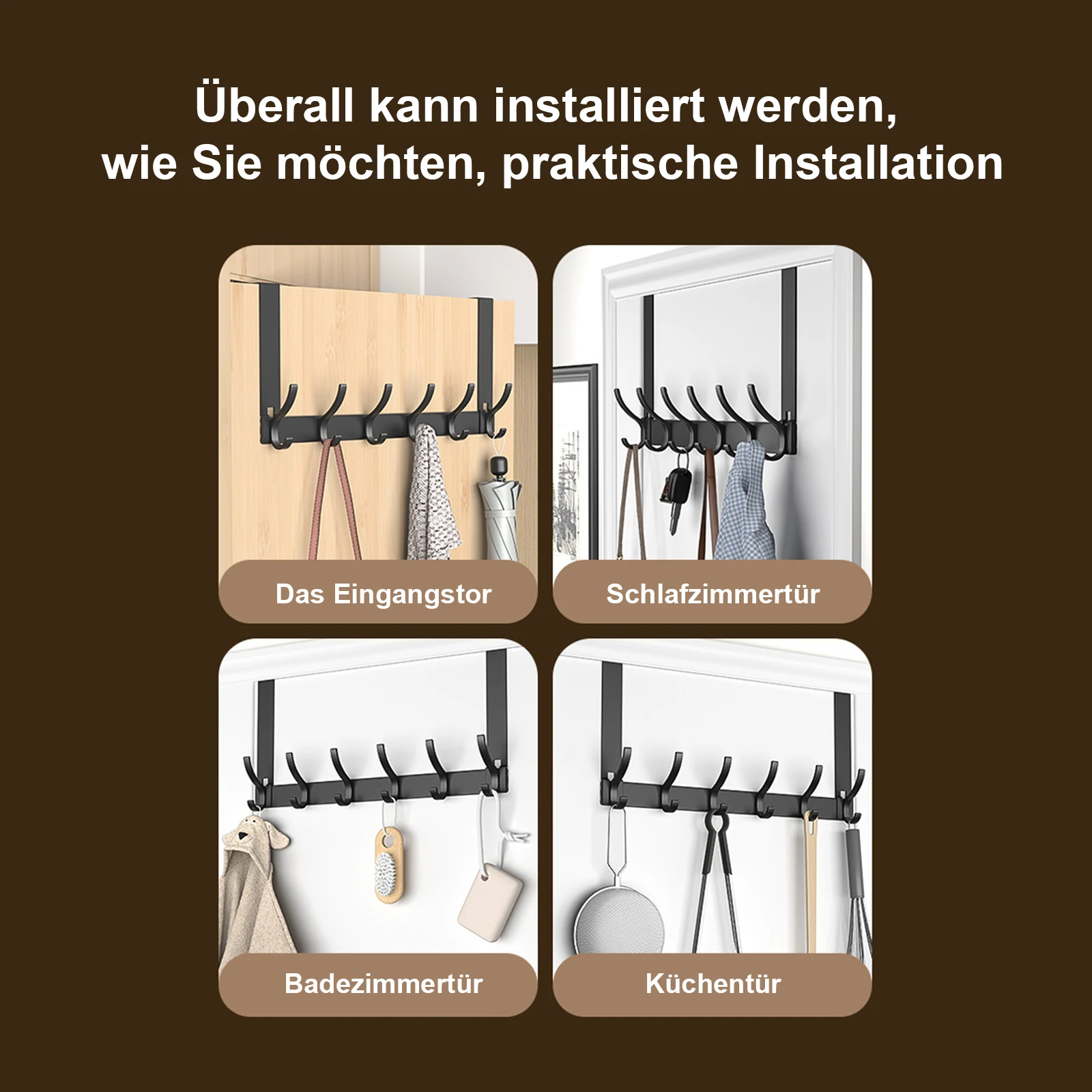 Вешалка для одежды на задней двери 6 крючков Без сборки повреждений Дверной