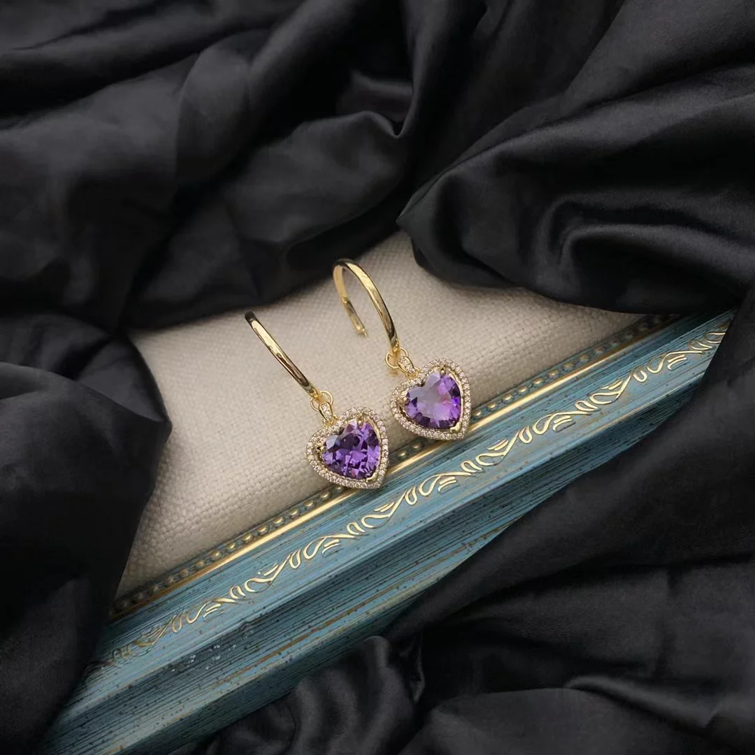 

Fashion earrings Purple heart pendant earrings 925 silver needles