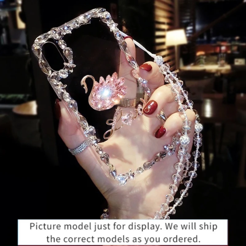 

Чехол со стразами в виде лебедя для телефона Huawei P30 P20 P40 50 Mate 20 30 Honor 50 20 Lite Pro P Smart 2019, защитный чехол