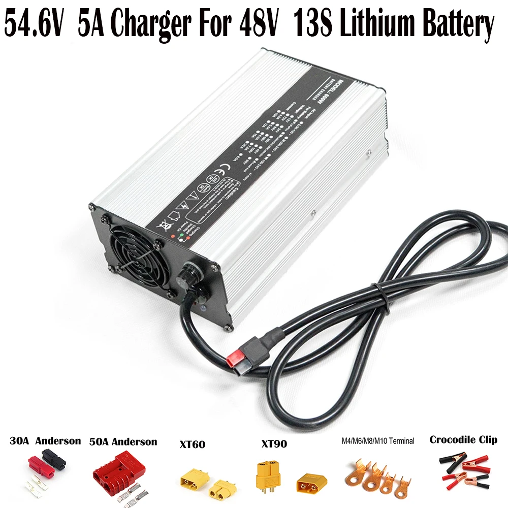 

54.6V 5A Charger 13S 48V Li-ion Battery Smart Charger for Lipo/LiMn2O4/LiCoO2 Battery Charger Black Aluminum Case