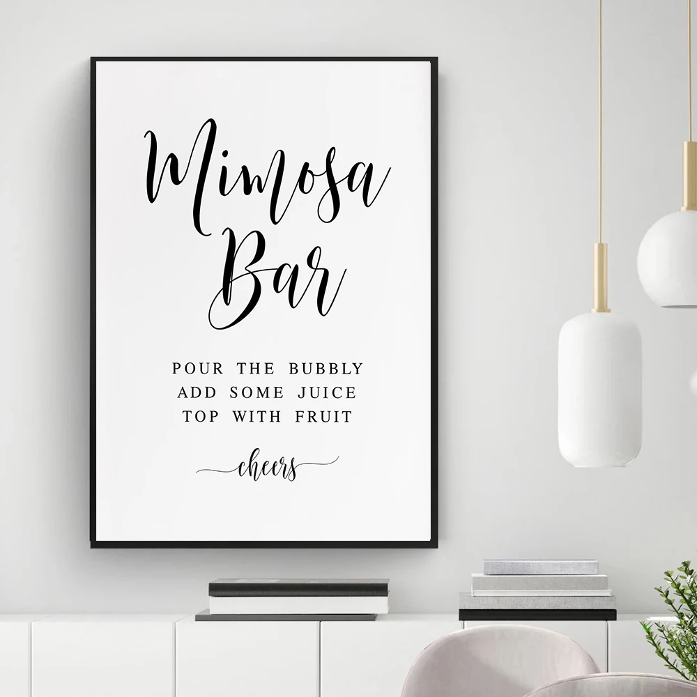 Mimosa Bar Sign Print Black and White Minimalist Wedding Signage Cheers Poster For Home Bar Salon Restaurant Wall Art Home Decor 2