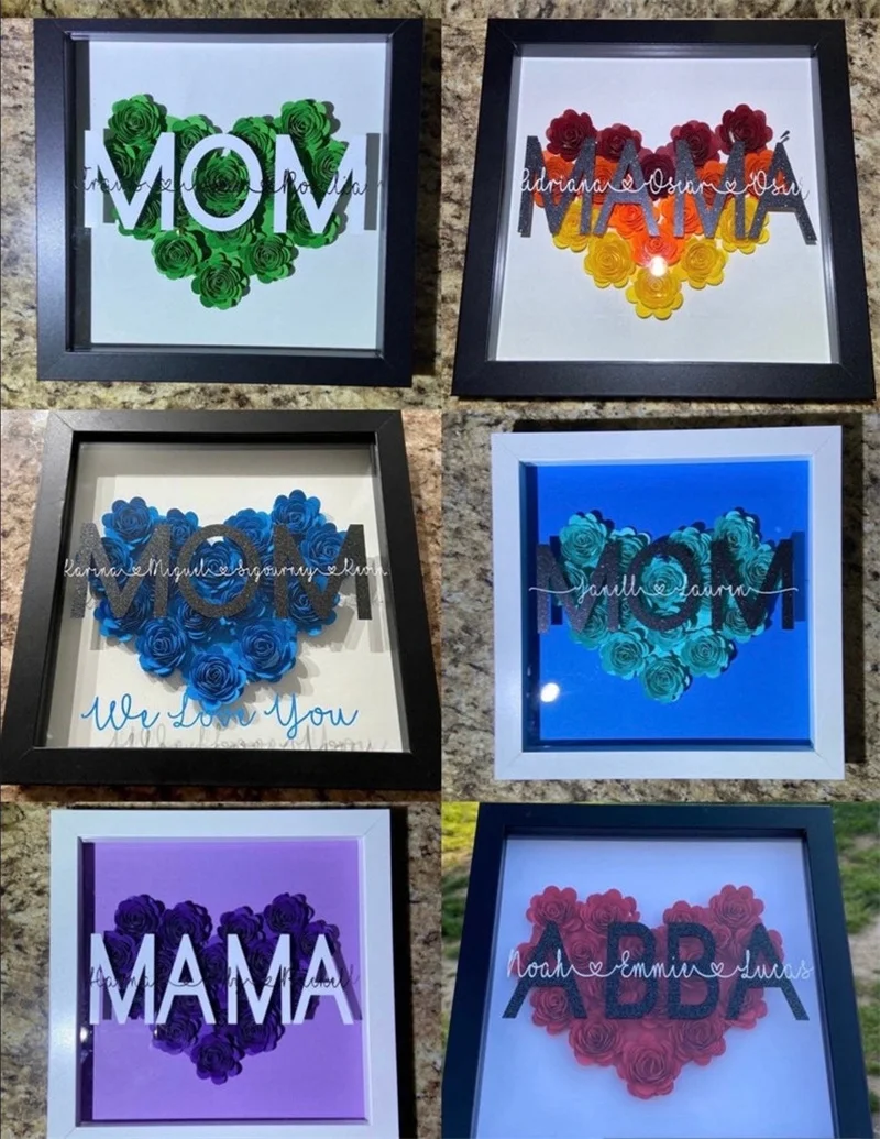 Personalized Mom Shadowbox with Foam Flowers Custom Name Flower Frame Customized Mom Gift