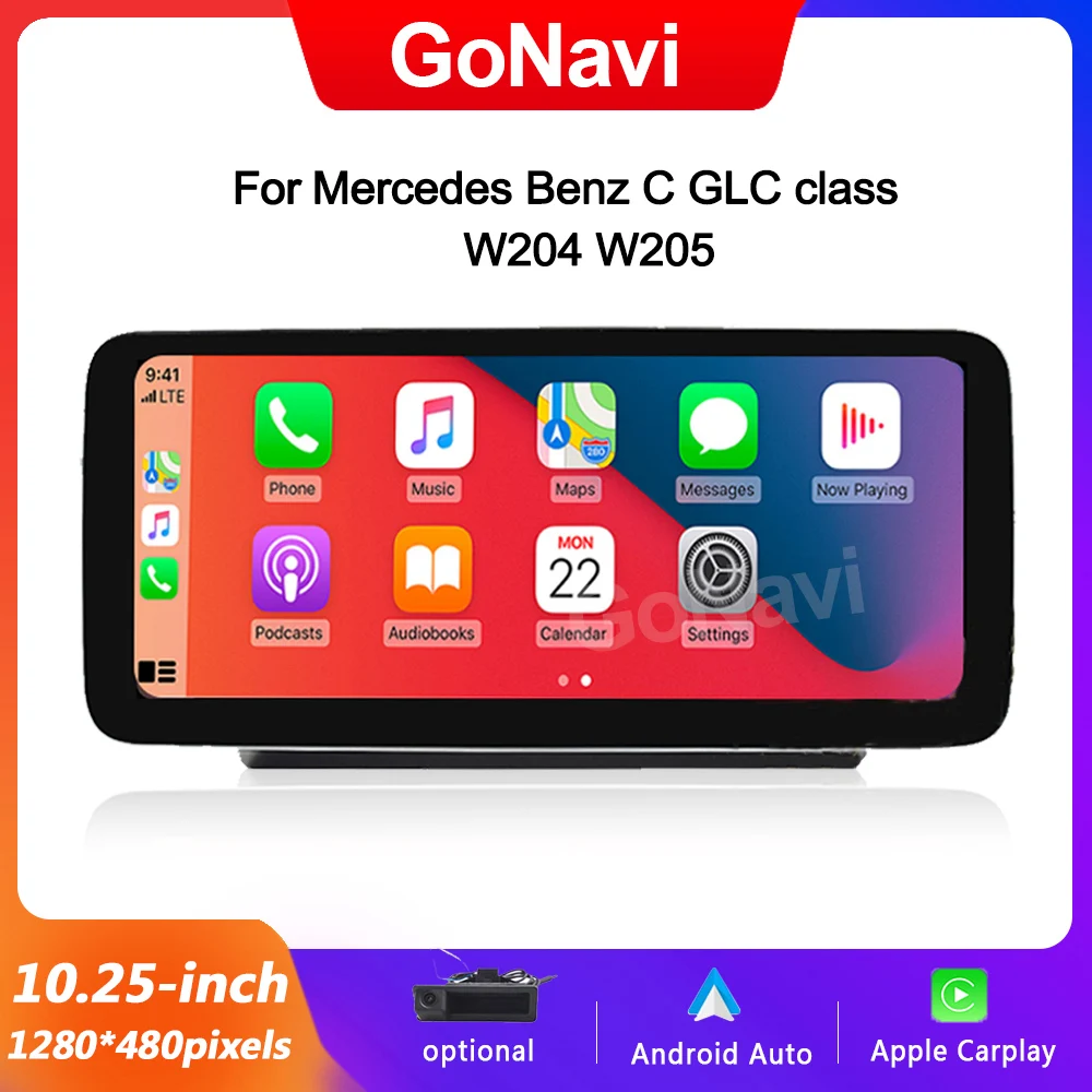 

GoNavi 10.25 Inch Apple CarPlay Android Auto Car Multimedia Screen For Mercedes Benz C V GLC Class W204 W205 2008-2018 Head Unit