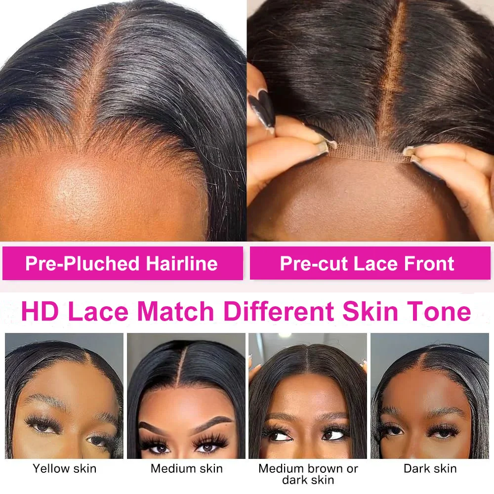 Прозрачный Короткий прямой парик Боб из человеческих волос предварительно