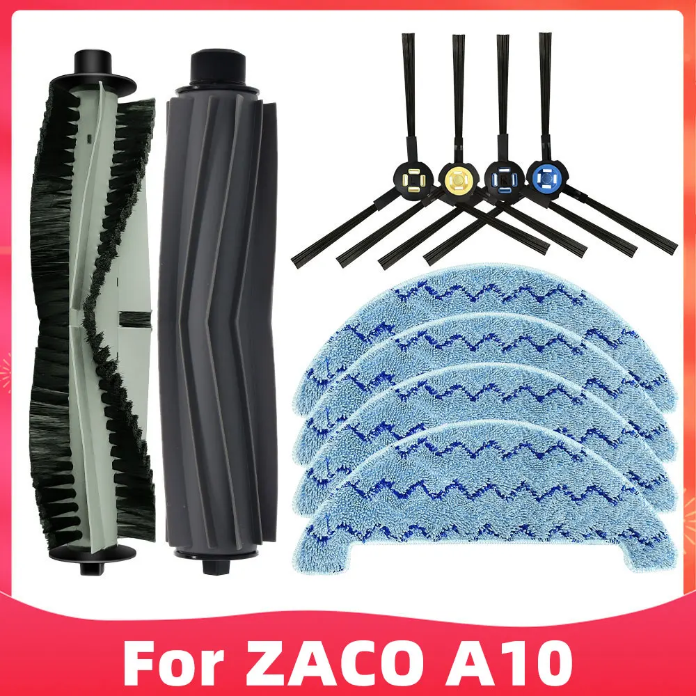 

For ZACO A10 Robot Vacuum Cleaner Replacement Spare Parts Accessories Kit Main Brush Side Brush Mop Cloths Rag