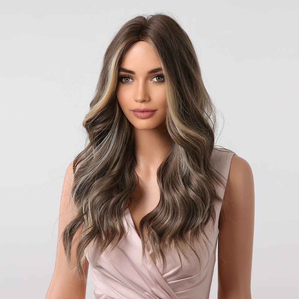 Пепельно-коричневый смешанный белый золотой длинные волнистые синтетические
