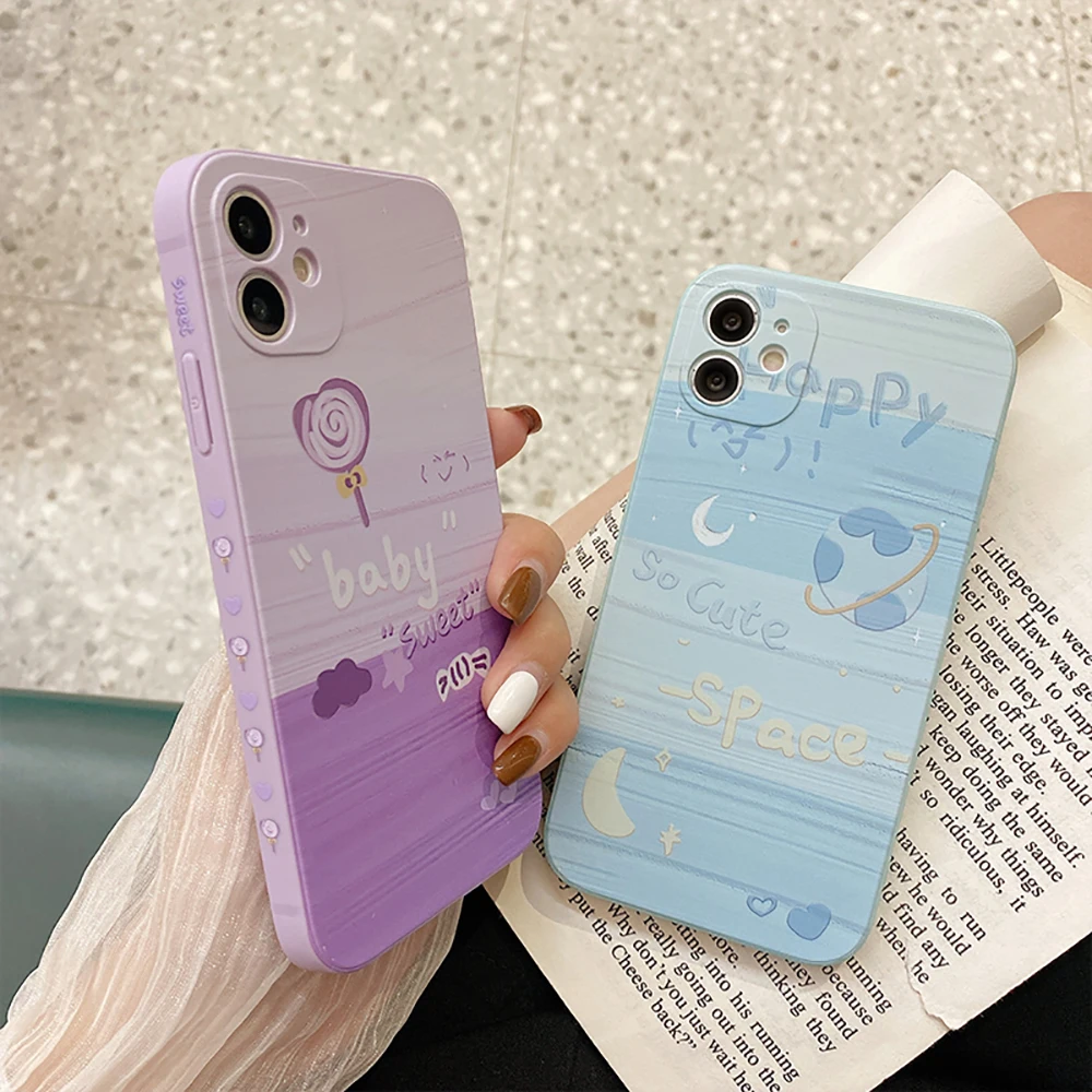 

Color Cartoon Lollipop Planet Phone Case for iPhone 11 12 13 Pro Max X XR XS 8 7 6S 6 Plus Silicone Shockproof Protection Coque