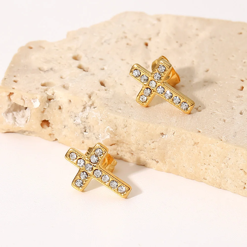 Uworld Роскошные серьги-гвоздики с белым цирконом инкрустированные крестом Женская