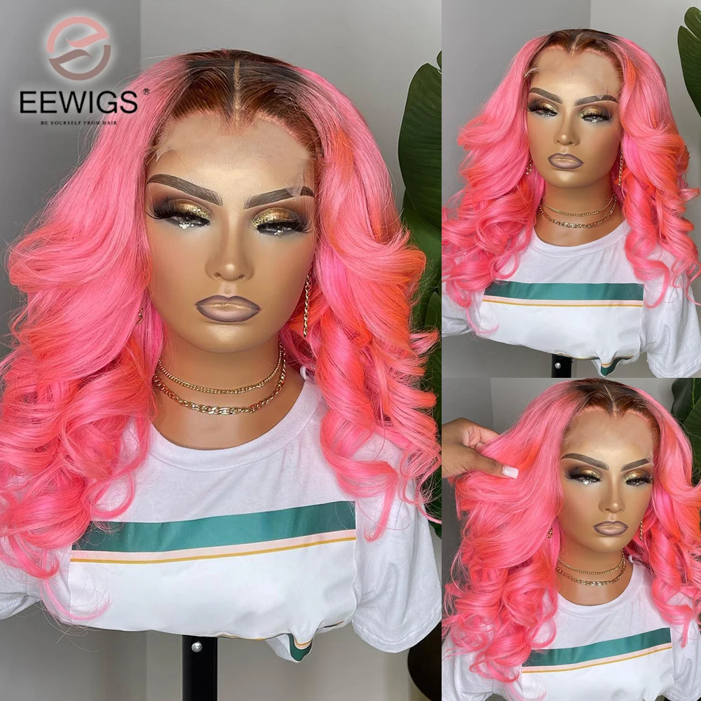 Short Bob Synthetic 30 Inch Pink Ombre Colored Heat Resistant 13x4 Lace Front Drag Queen Cosplay Wigs For Women Preplucked