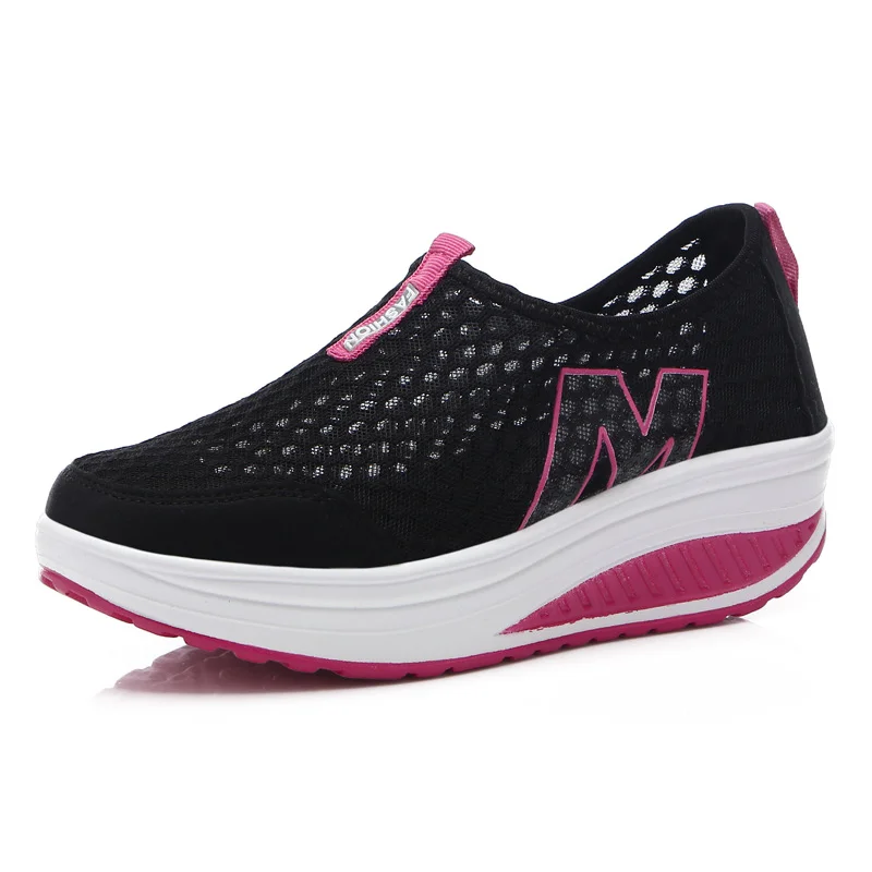 Summer Flat Female Tennis Shoes Wedge Hollowed Out Slip-on Mesh Platform Vulcanization Shoes Breathable Lightweigt Sneakers