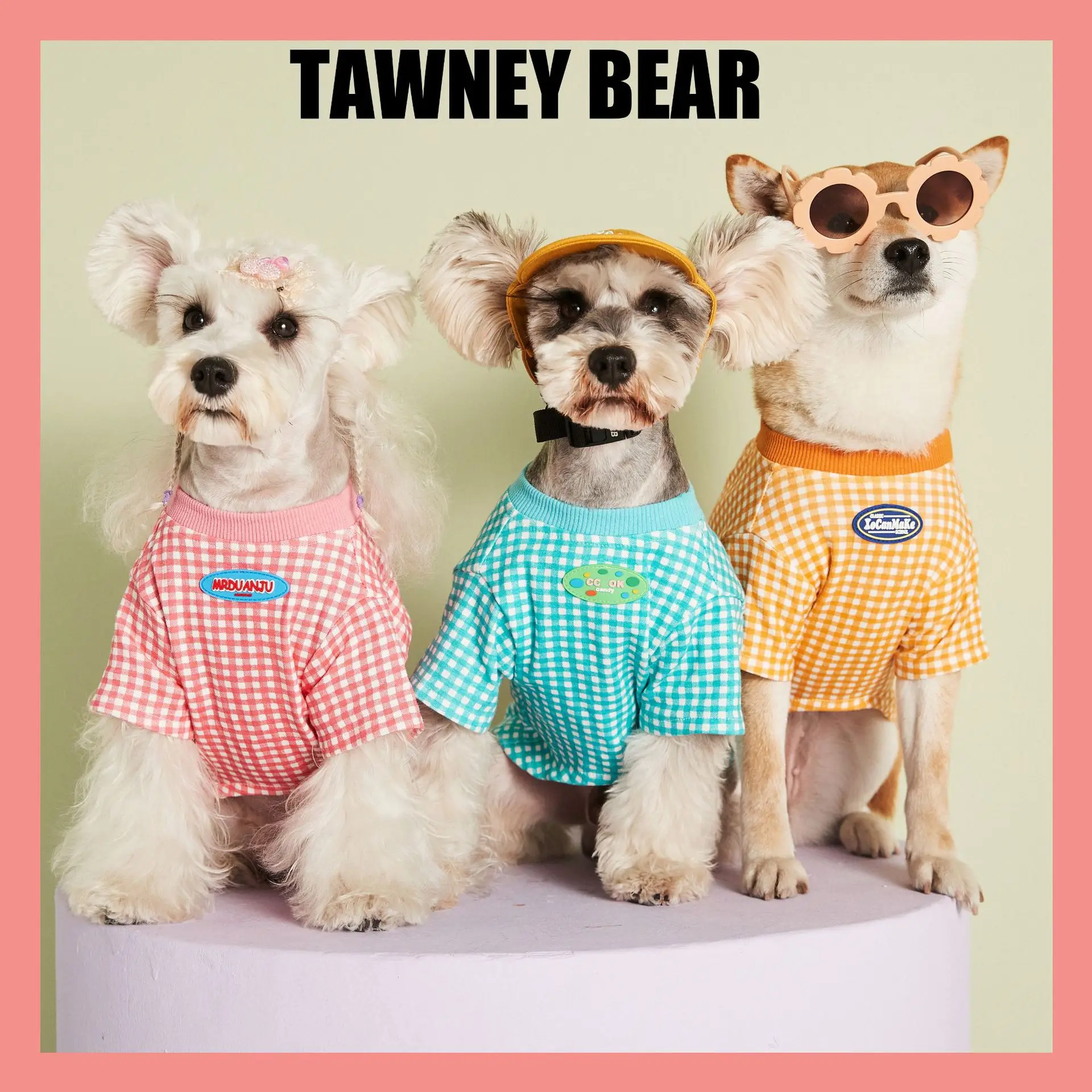 

Pet clothes summer thin candy-coloured plaid T-shirt Teddy Schnauzer Fighting Shiba Inu cat Bichon Frise dog clothes