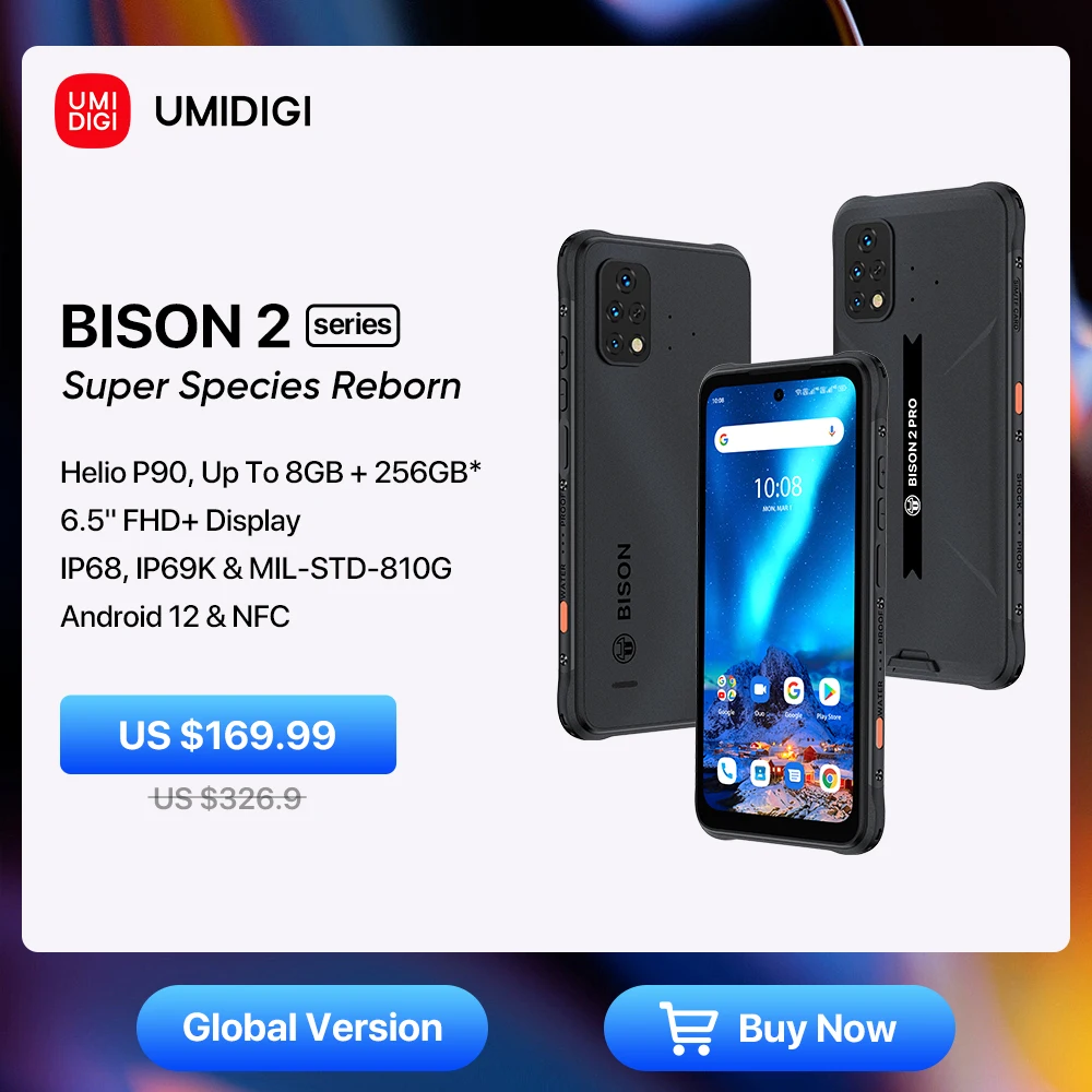 Umidigi-スマートフォン,Bison 2 Pro,Android 12,頑丈,スマートフォン,Helio p90,128GB,256GB,48MP,トリプルカメラ,6150mAh